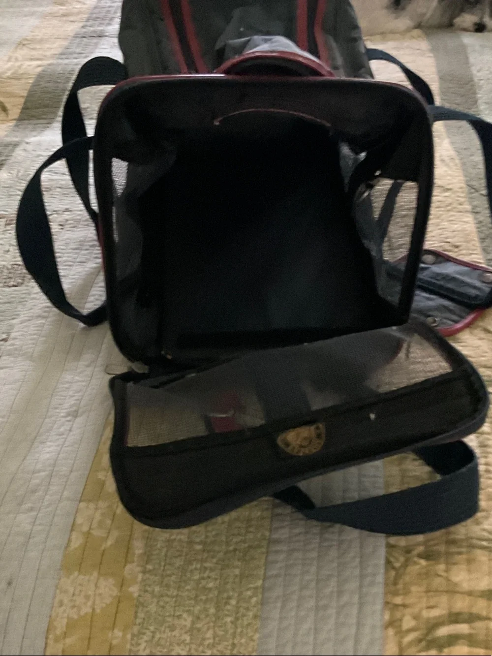Pet carrier  navy Duffel Bag with Red Trim and Navy Handles